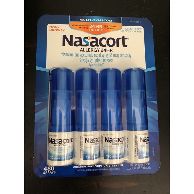 Nasacort Allergy 24HR Non-Drowsy Nasal Spray 120x4 = 480 sprays NEW 2024