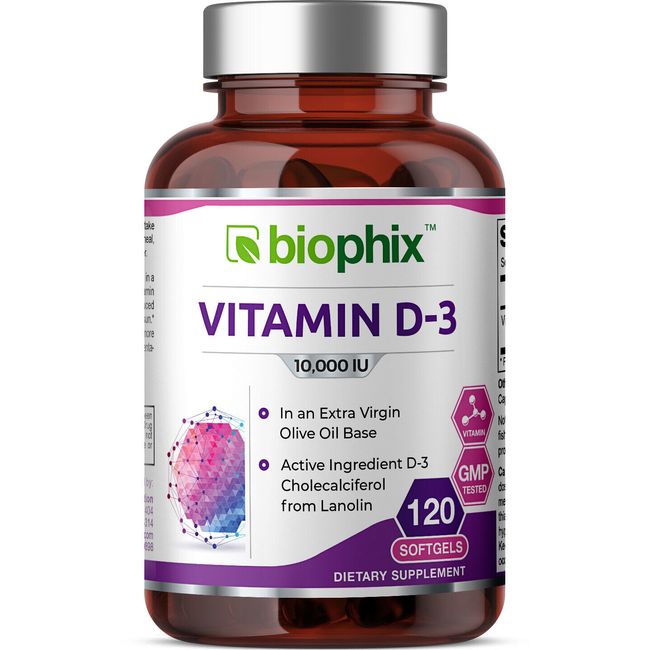 Biophix Vitamin D-3 Supplement 10000 IU 120 Softgels - In Extra Virgin Olive Oil