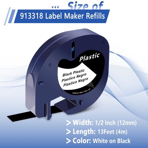 USUPERINK 3 Pack Letratag Tape Compatible for Dymo Label Maker Refills 913318 White on Black Plastic Label Maker Tape 12mm x 4m (1/2" x 13') for Dymo LetraTag Refills 200B LT100H LT100T LT110T