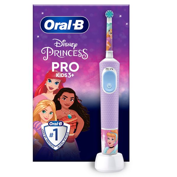 Oral-B Pro Kids Princess Elektrische Zahnbürste/Electric Toothbrush für Kinder ab 3 Jahren, inklusive Sensitiv+ Modus für Zahnpflege, extra weiche Borsten, 1 Aufsteckbürste, 4 Sticker, lila/blau