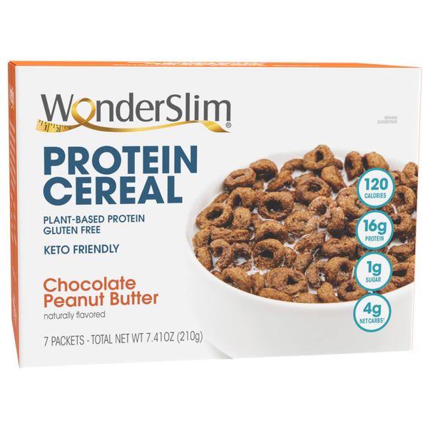 WonderSlim Protein Cereal, Chocolate Peanut Butter, Low Sugar, Gluten Free, Keto Friendly & Low Carb (7ct)