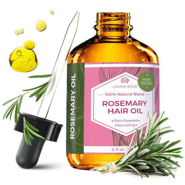 Leven Rose Rosemary Oil for Hair Growth 2 oz – Plant-Powered and Natural Hair Growth Oil with Jojoba, Argan, Peppermint, Castor, Pumpkin Essential Oils – Hydrating and Nourishing Rosemary Hair Oil