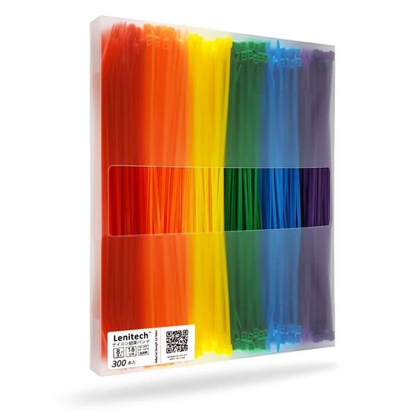 Cable ties, nylon with good toughness, weather resistance, heat resistance, 6 colors (7.9 inches (200 mm), 300 pieces)