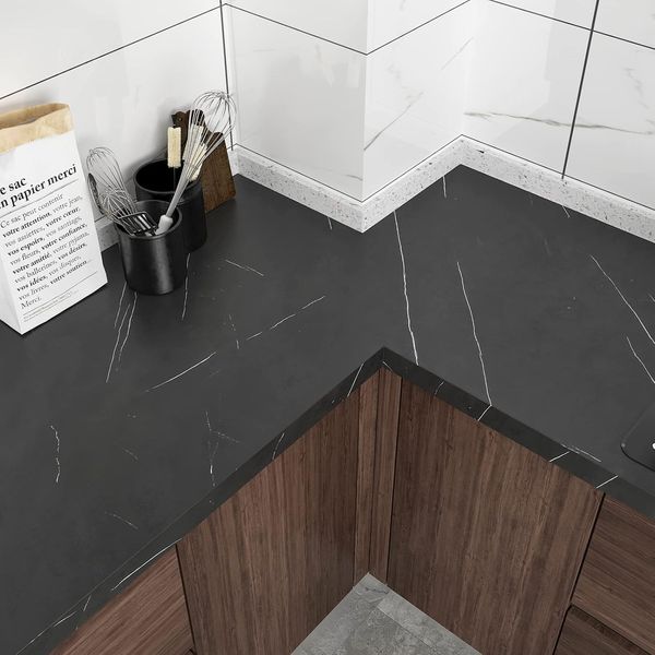 Matte Black Marble Contact Paper 17.7"X236" Black Marble Countertop Peel and ...