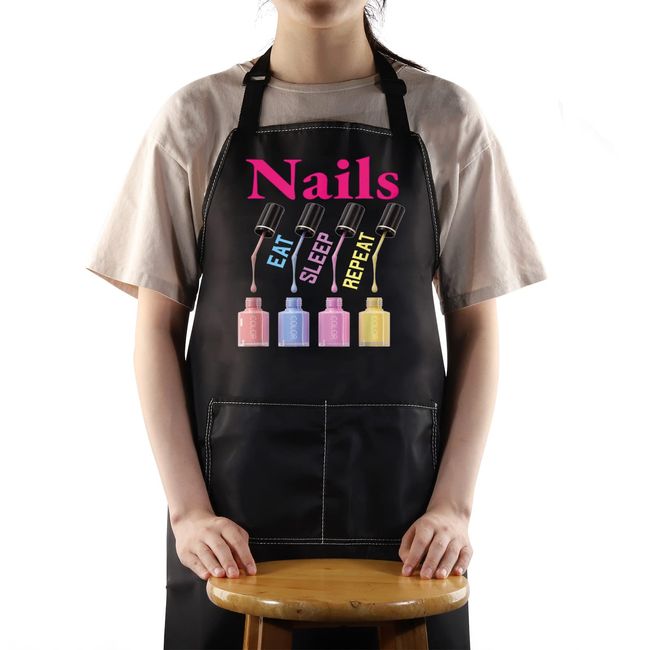 WZMPA Nail Technician Aprons Nail Artist Gifts Eat Sleep Nails Repeat Nail Tech Adjustable Apron For Nail Salons, Nails Repeat Apron, Medium