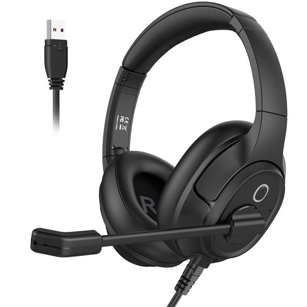 EKSA Headset, USB Connection, Call Noise Reduction, Built-in Microphone, PC Headset with Busy Light, Mute Function, On-Hand Controller, Web Conferencing, Telework, Remote Work, Home Work, Business