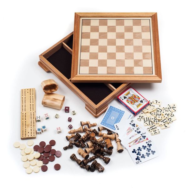 Hey! Play! Deluxe 7-in-1 Game Set - Chess - Backgammon Etc, Brown (12-2072)