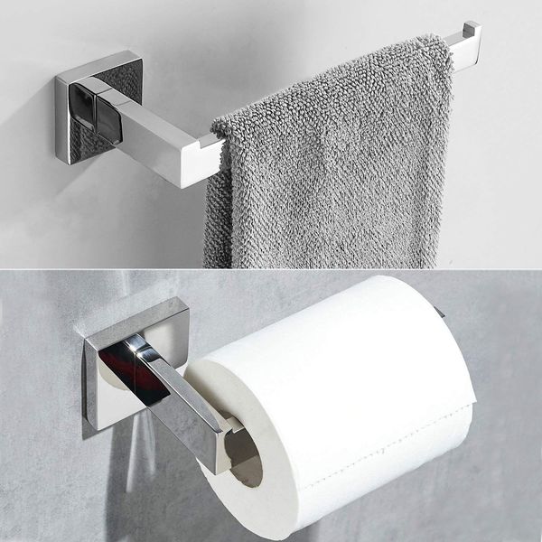 Bathroom Towel/Tissue Holder Set 2-Piece Accessories Set Wall Mounted, Includes Towel Ring and Toilet Paper Holder, Polished Chrome, BA1992DET,Beelee