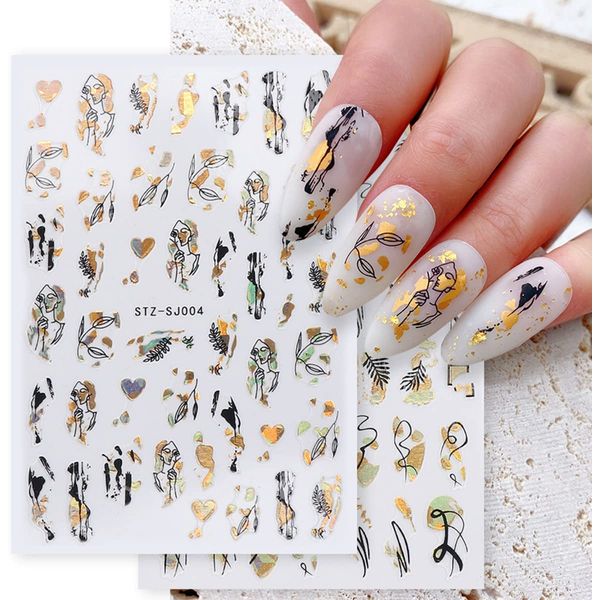 JMEOWIO Adesivi per Unghie Nail Art Stickers Oro Linea Astratta, 9 Fogli Autoadesivi Decorazioni Unghie