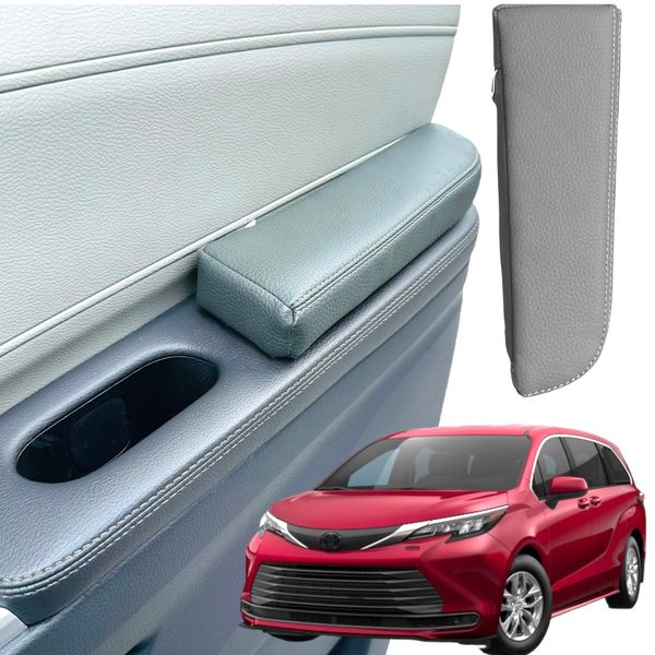 EMZ Leather Door Armrest Cushion Pad Accessories for Toyota Sienna 2021 2022 2023 (Gray)