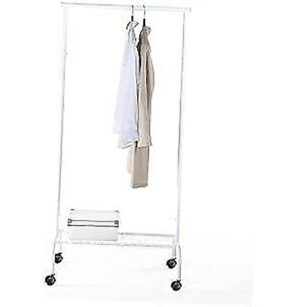 Durable Compact Rolling Garment Rack with Shelf () WHT GR-1TC