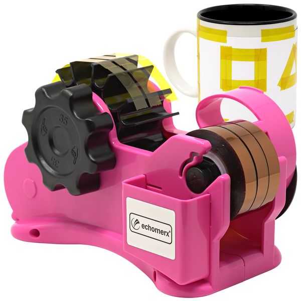 Echomerx Original Heat Tape Dispenser - Pre-Cut Heat Resistant Tape | Single-Handed - Effortless Sublimation Blanks Taping in a Heat Press - Multi-Roll Holder - Incl. Manual & Starter Video - Pink