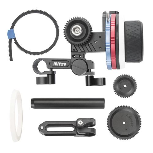 Nitze Mini Follow Focus, with 15mm Rod and Rod Clamp, Gear Ring Belt, 3 Reversible Drive Gears and 2 Marking Disks, Supports A/B Hard Stops and 360° Infinity Zoom - MF15C