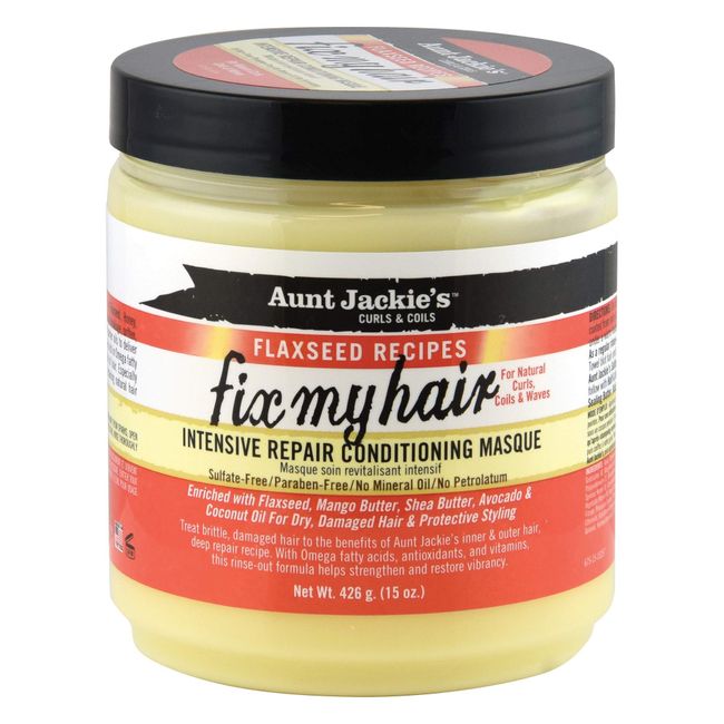 Aunt Jackie's Flaxseed Recipes Fix My Hair, Intensive Repair Conditioning Masque, Helps Prevent and Repair Damaged Hair, 15 Ounce jar