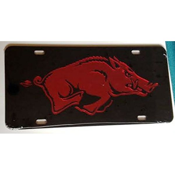 Arkansas Razorbacks Black Red Mirrored Car Tag - Hogs License Plate