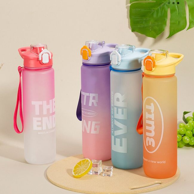 Gradient Color Water Cup Fitness Sports Water Bottle Outdoor Straw