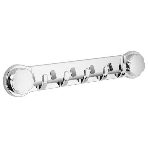 JKOKPMG Suction Cup Towel Bar, 15.74 Inches Self-Adhesive Bath Ball Holder for Bathroom, No Drill Wall Mounted Towel Rack with 5 Hooks, Storage Shelf for Kitchen, Toilet, Shower, Door