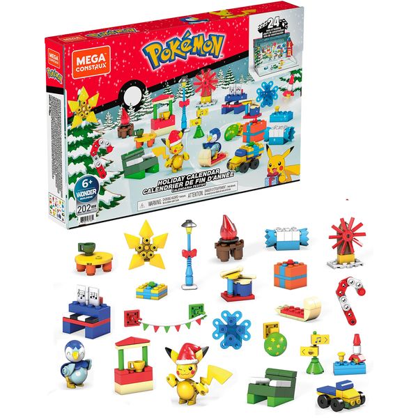 MEGA CONSTRUX GYG99 Pokemon Advent Calendar, Pikachu & Potchama (Includes Pikachu & Potlux) Figures Included, Ages 6 and Up