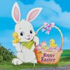 Happy Easter Bunny w Basket Eggs & Chick Yard Stake Metal Outdoor Spring Decor