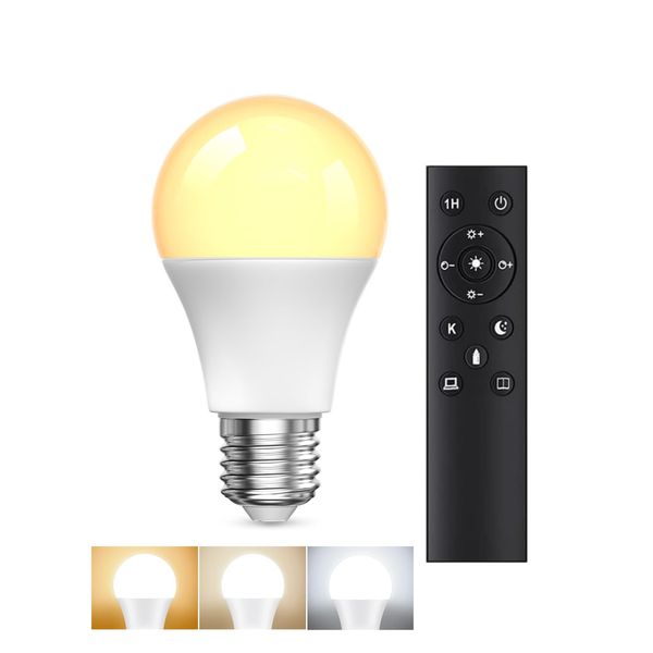 A19 LED Light Bulbs with Remote Control, 9W LED Bulbs 60W Equivalent, 3000K-6000K Stepless Dimmable, E26 Base, Remote Control Light Bulbs with Timing, Memory Function, for Home Decor, 1Bulb & 1Remote
