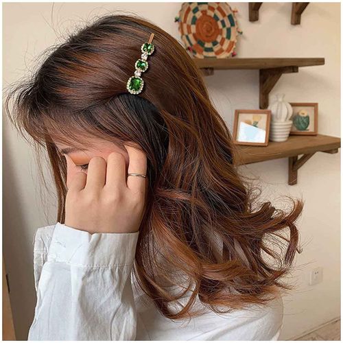 Cimenexe Vintage Emerald Hair Clip Green Crystal Hair Pins Clips Paved Cz Hair Barrette Rhinestone Headclip Barrette Bohemian Headwear Decorative Bobby Pins Emerald Crystal Hair Accessories Jewelry