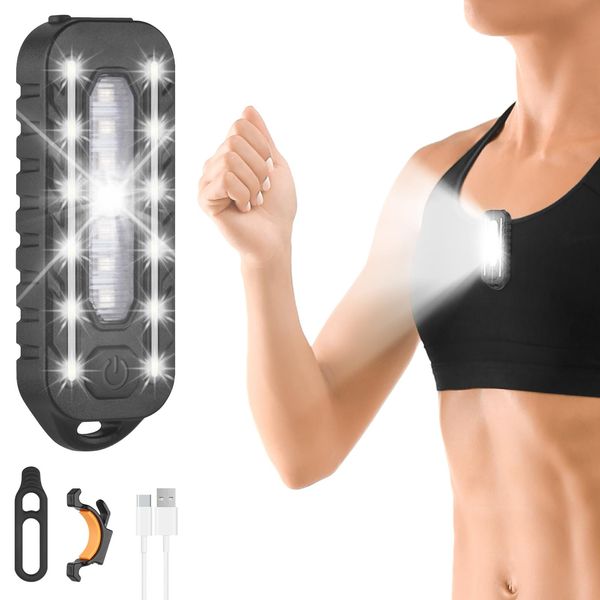 Adiwo Clip on Flashlight, Running Light for Runners, Hands Free Safety Lights for Walking at Night, Rechargeable Flashlight Portable LED Work Light with 5 Light Modes for Camping Hiking Walking Dog