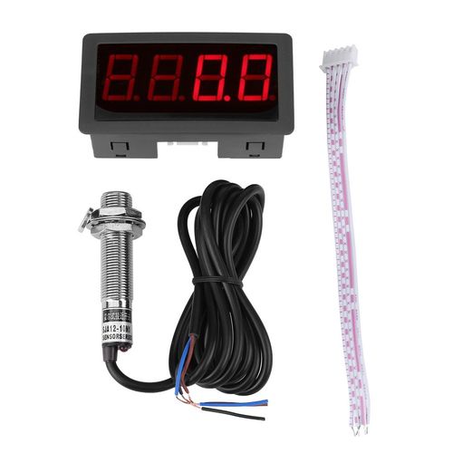 4 Digital LED Display Tachometer RPM Speed Meter Panel Inductive Hall NPN Sensor Proximity Switch Sensor (Red)