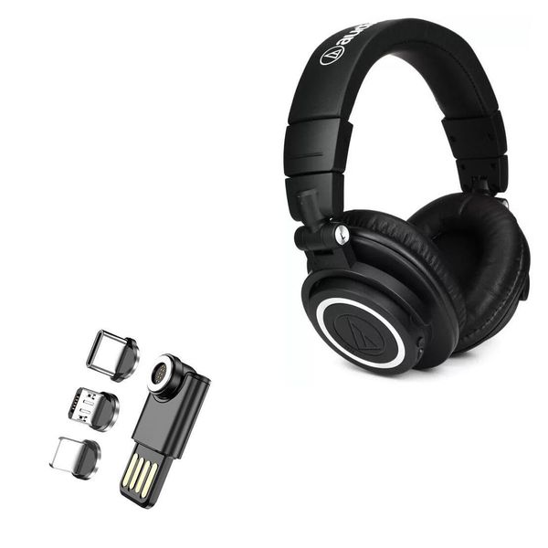 BoxWave Cable Compatible with Audio-Technica ATH-M50XBT2 - MagnetoSync mini Adapter, Magnet Charging Cable USB Type-C Micro USB - Jet Black