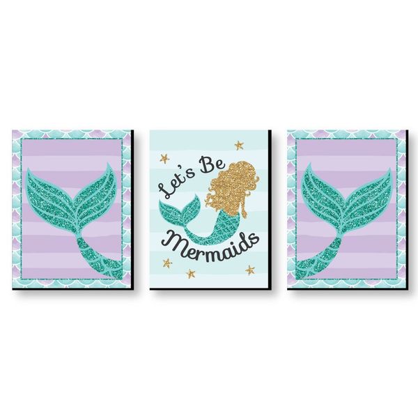 Big Dot of Happiness Let's Be Mermaids - Baby Girl Nursery Wall Art, Kids Room Decor and Home Decorations - Gift Ideas - 7.5” x 10” - Set of 3 Prints