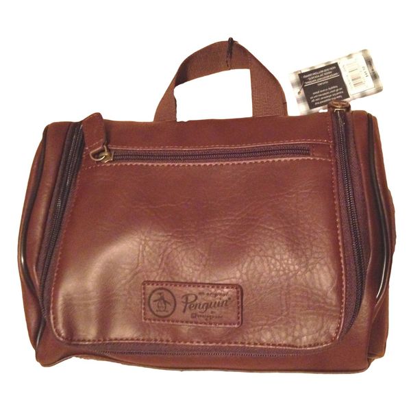 PENGUIN Munsingwear Men's Hanging Toiletry Travel Shave Kit Case Bag Brown