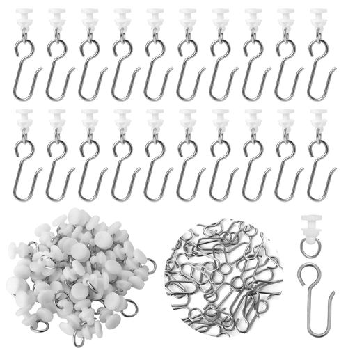 80 Pcs Metal S Shaped Small Curtain Hooks - Ceiling Curtain Hooks and Plastic Gliders Track Rollers