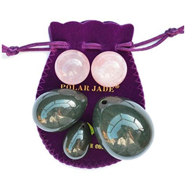 3-pcs Nephrite Jade Eggs Set, and 2-pcs Rose Quartz Ben Wa Balls Bundle