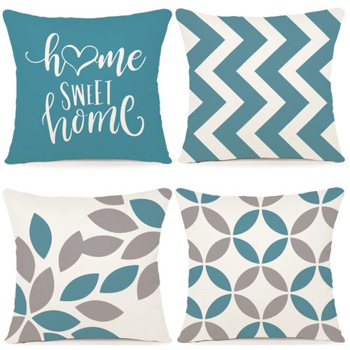 ZWJD Cushion Covers, 40 x 40 cm, Set of 4, Outdoor Cushion Covers, Linen Cushion Covers, Geometric Pattern, for Sofa, Living Room, Decorative, A023