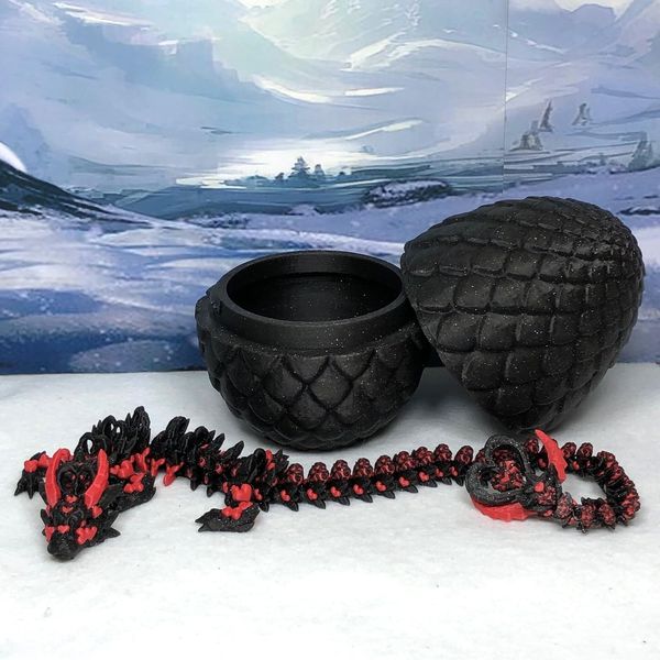 3D Printed Dragon, Articulated Black Heart Dragon with Dragon Egg, Home Office Decor Executive Desk Toys, Fidget ADHD Toy for Autism ADHD - D034-BE