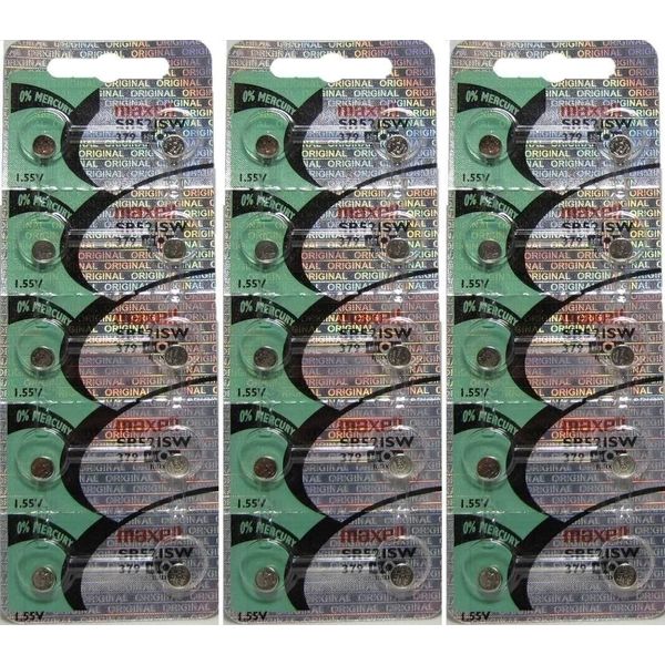 Genuine Maxell 379 SR521SW 1.55v Cell Button Battery x 30