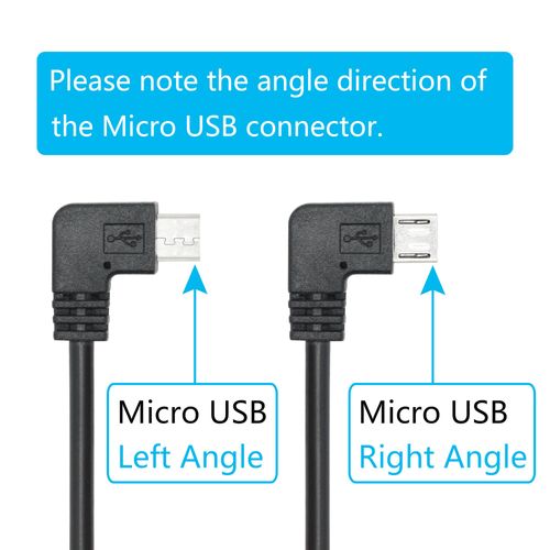 Dash Cam Micro USB Power Cable 11FT, Left Angle Micro USB Cable & Dual Supply Ports, for 12V or 24V Car and Truck Dash Cam GPS Navigator and Devices