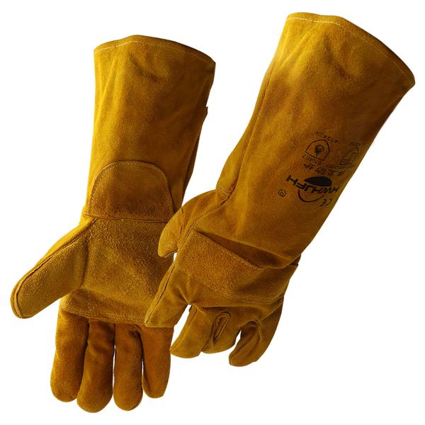 Reboot Welding Gloves 16 inches Heat Resistant fire Gloves Cow leather Long Lined with Kevlar Stitching ARC TIG MIG Welding Gloves Suitable for Wood Stove BBQ Grill for Men Women Light Brown