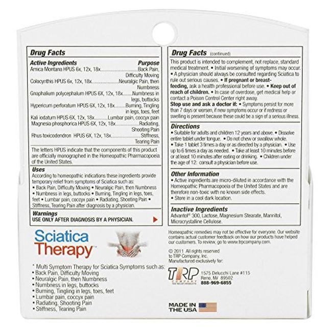 The Relief Products Sciatica Therapy Homeopathic, Tablets - 70 count