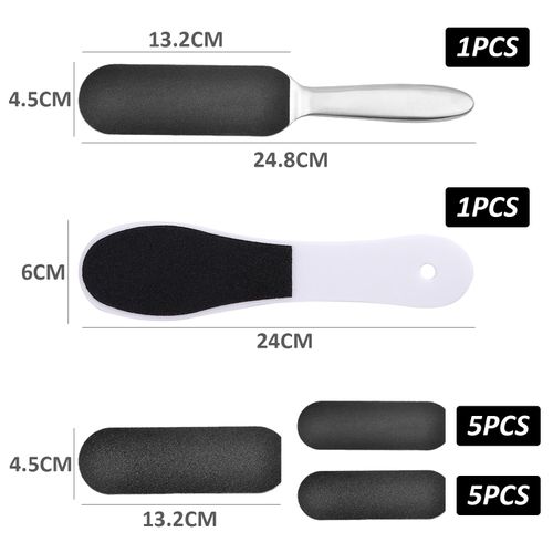 1 Stainless Steel Cuticle Remover Equipped with 10 Sandpaper Sheets and 1 Plastic Foot File, Double-Sided Foot File, Foot Cleaner Suitable for Wet and Cracked Feet