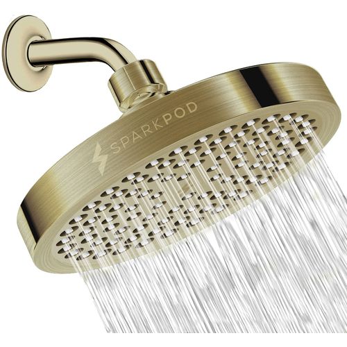 SparkPod Fixed Shower Head - High Pressure Rain - Luxury Modern Look - Easy No-Tool Installation - Perfect Adjustable Replacement for Your Bathroom Shower Heads (15 cm Round, Polished Antique Brass)