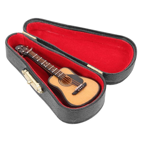 SUPVOX Fake Guitar Miniature Wooden Guitar Model 1:12 8cm Dollhouse Mini Musical Instrument Bass Guitar with Stand and Case Instrument Replica Classical Dolls for Dollhouse Furniture