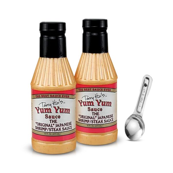 Terry Ho's Yum Yum Sauce the Original - Sweet and Tangy Mayonnaise-Based Sauce for Dipping, Marinade, and Dressing - Cocktail Sauce for Shrimp, Japanese Steak, Chicken, Pork, and Vegetable Salad - Spoon Included - Pack of 2