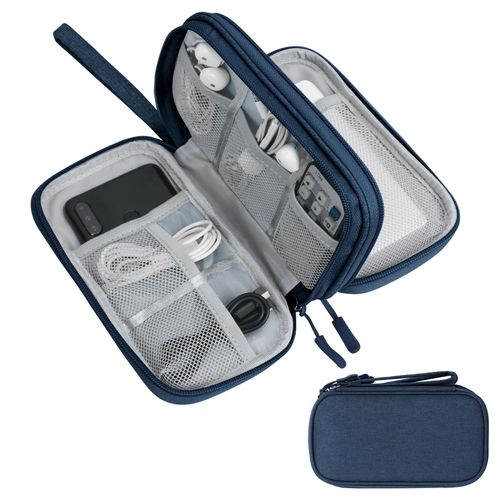 Skycase Electronic Organizer Travel Case - Waterproof Travel Cord Pouches for Organization, Cable Organizer, All-in-One Double Layers Storage Bag for Accessories, Charger, Cable, Navy