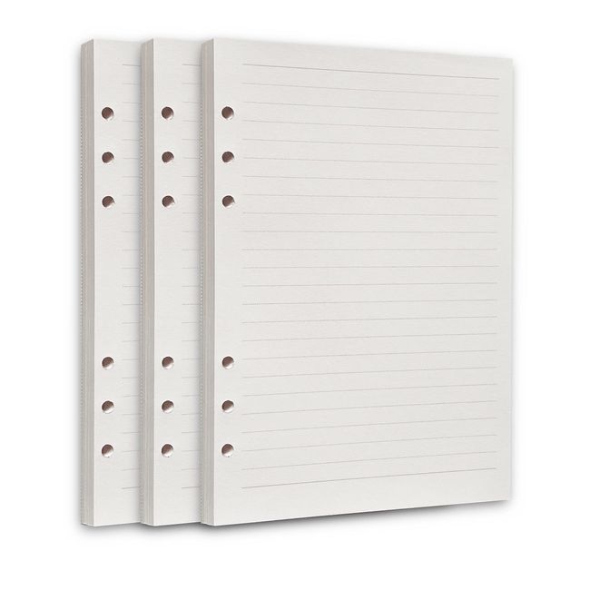 WBway Notebook Refill, A5 Size, Horizontal Ruled (Set of 3), 135 Sheets, 6 Holes, System Notebook, Notepad Refill, 6 Holes, Filling, A5 (Horizontal Rule)