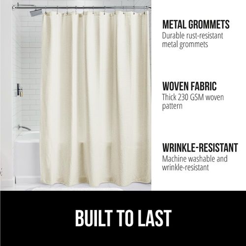 GORILLA GRIP Waffle Shower Curtain, Thick Weighted Fabric, 72x78, Wrinkle and Rust Resistant, Hotel Quality Design, Heavy Duty Long Curtains for Bathroom Showers, Bath Tubs, Machine Wash Ivory Cream