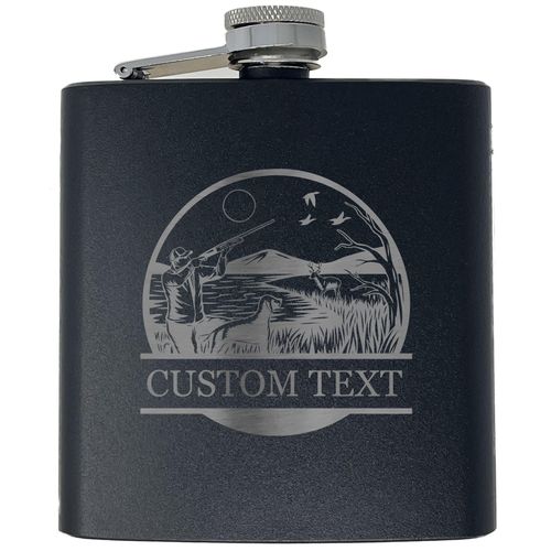 6-Ounce Stainless Steel Duck Hunting Hunter Fall, Personalized Metal Portable Drinking Pocket Hip Flask, Black, Laser Etched Engraved Custom Crafted