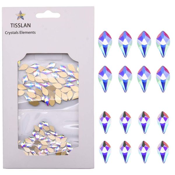 Tisslan 100pcs Flame Shape Design 2 Sizes Flatback Glass Crystal Ab Rhinestones for 3D Nail Art Craft Mix Decoration Stone Gems(50pcs Each Size)