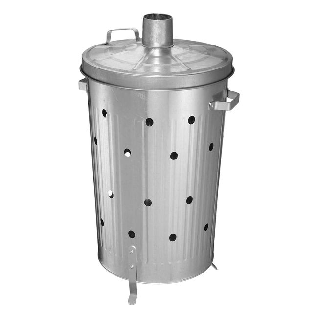 90L Galvanised Incinerator Fire Bin Burner for Garden Rubbish Paper Leaf & Wood Waste by Crystals®