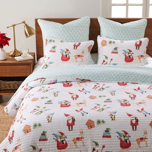 Levtex Home Merry & Bright Collecion - Gnome for The Holidays - Quilted Euro Shams (26x26in.), No Insert - Pine Tree Icons - Teal, Red and White - Polyester