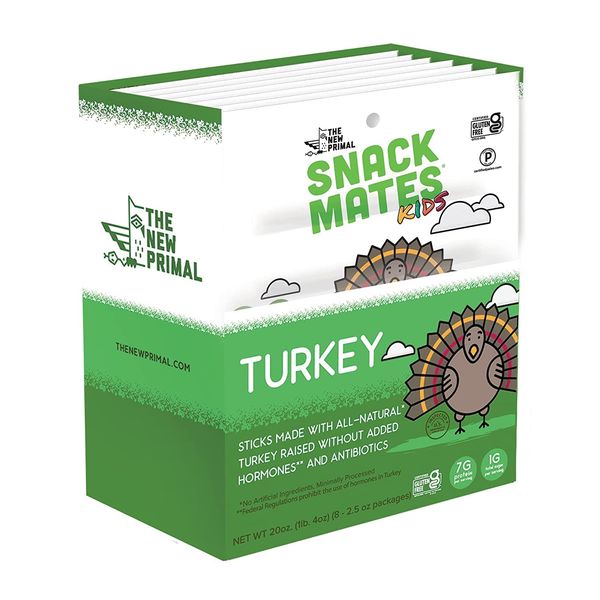 The New Primal Snack Mates Turkey Sticks, Gluten Free Healthy Snacks for Kids, Low Sugar High Protein Kids Snack for School, Mini Paleo Jerky Meat Stick, 7g Protein, 45 Calories, 40 Pack